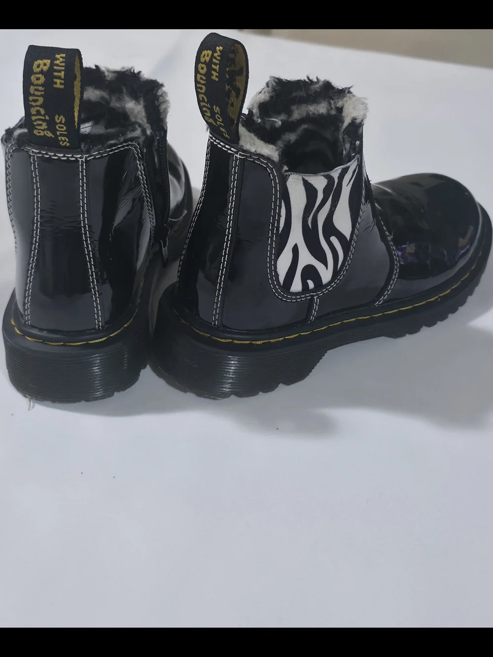 Dr. Martens Girls Size 13 Black Patent Leather Zebra Chelsea Boots